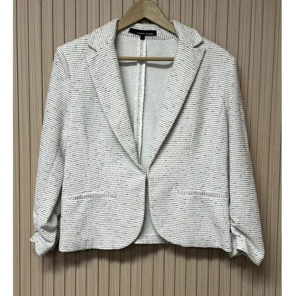 Amanda   Chelsea Scrunched Sleeve Ponte Blazer In White Black Size L
