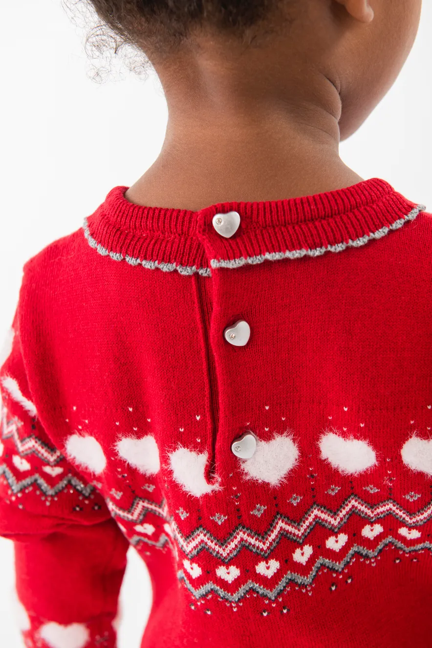 Boboli Fairisle Red Sweaterknit Dress and Tights