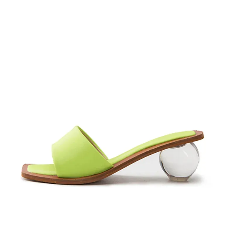 Clear crystal ball round heel loafers
