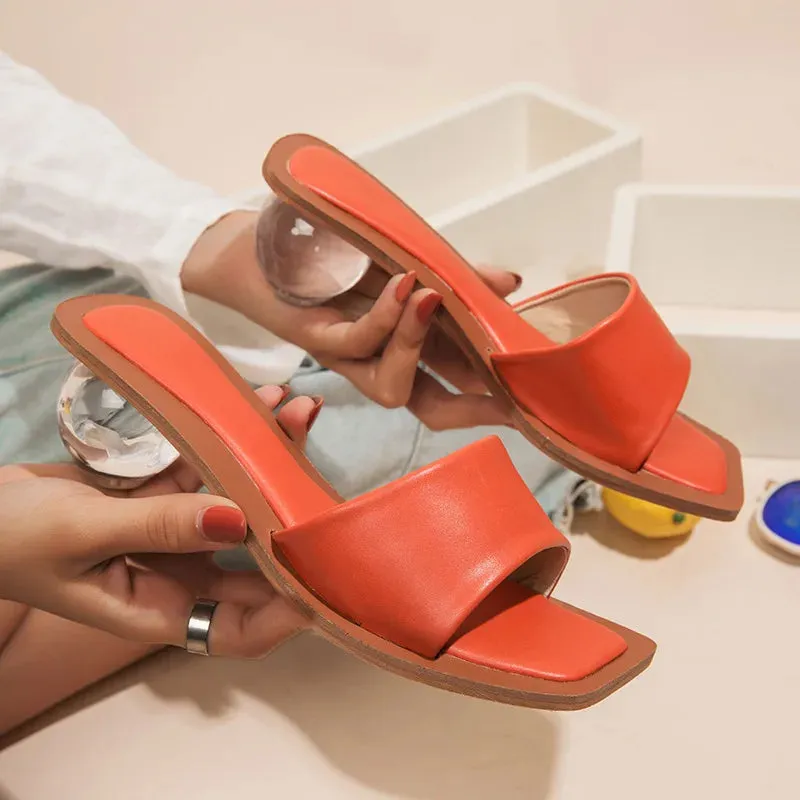 Clear crystal ball round heel loafers