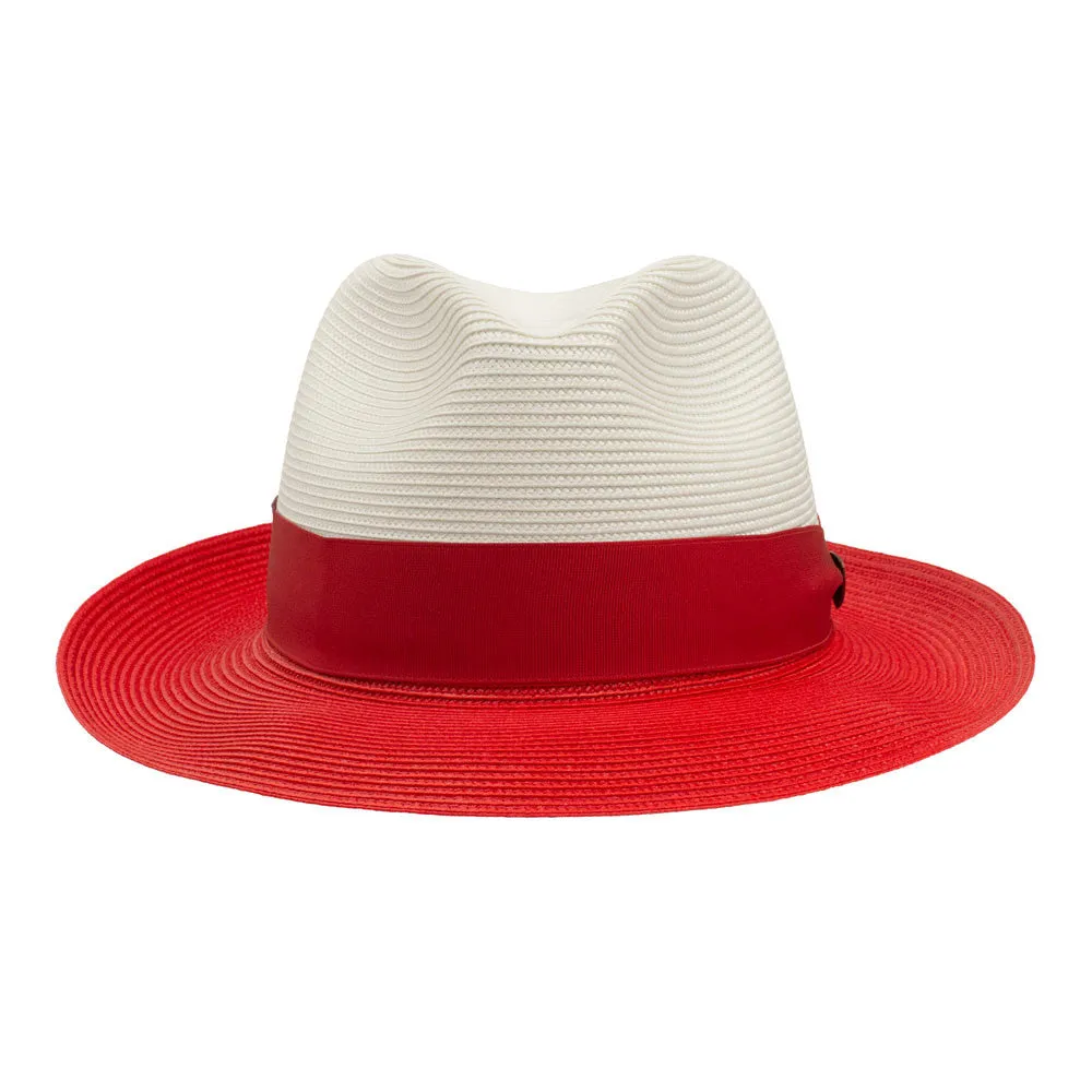 Dobbs Toledo Milan Straw Hat in Ivory/Red