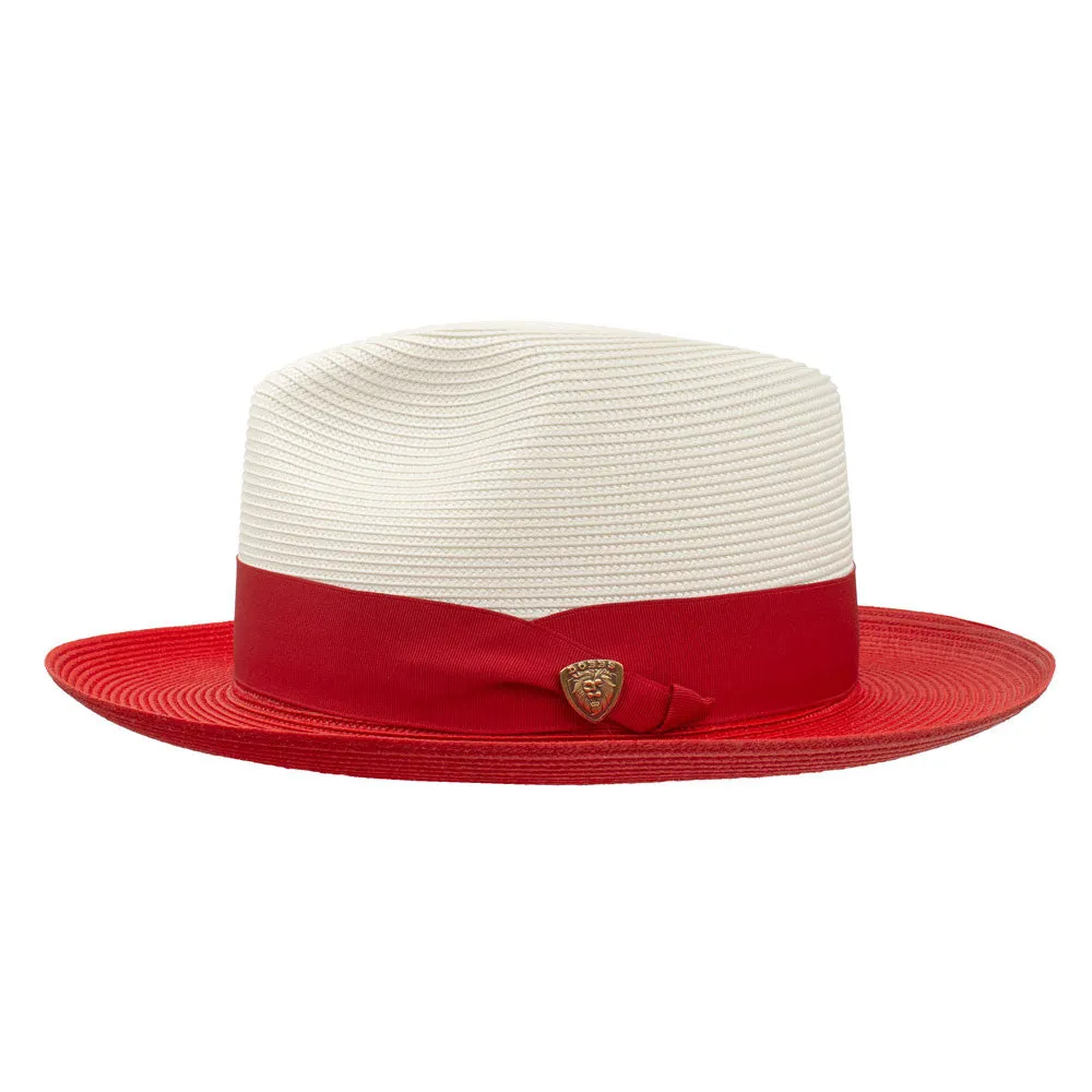 Dobbs Toledo Milan Straw Hat in Ivory/Red