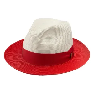 Dobbs Toledo Milan Straw Hat in Ivory/Red