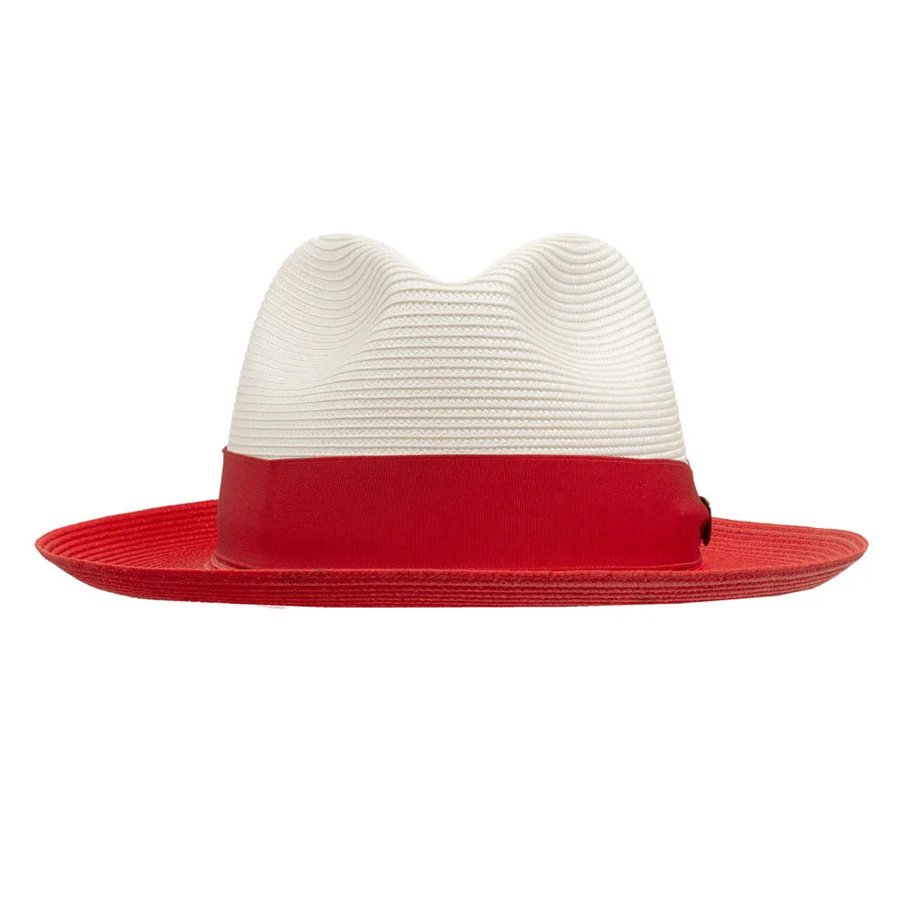 Dobbs Toledo Milan Straw Hat in Ivory/Red