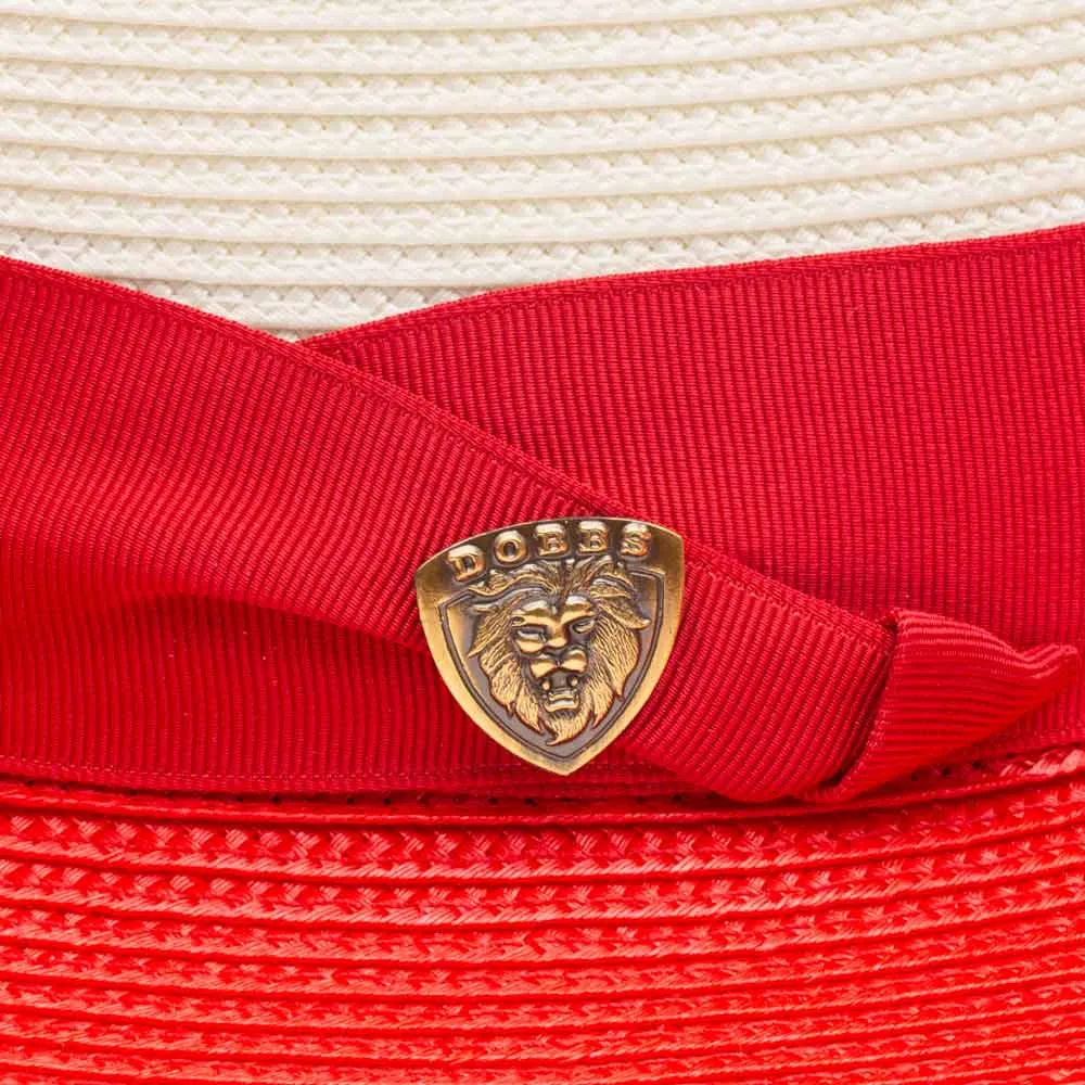 Dobbs Toledo Milan Straw Hat in Ivory/Red