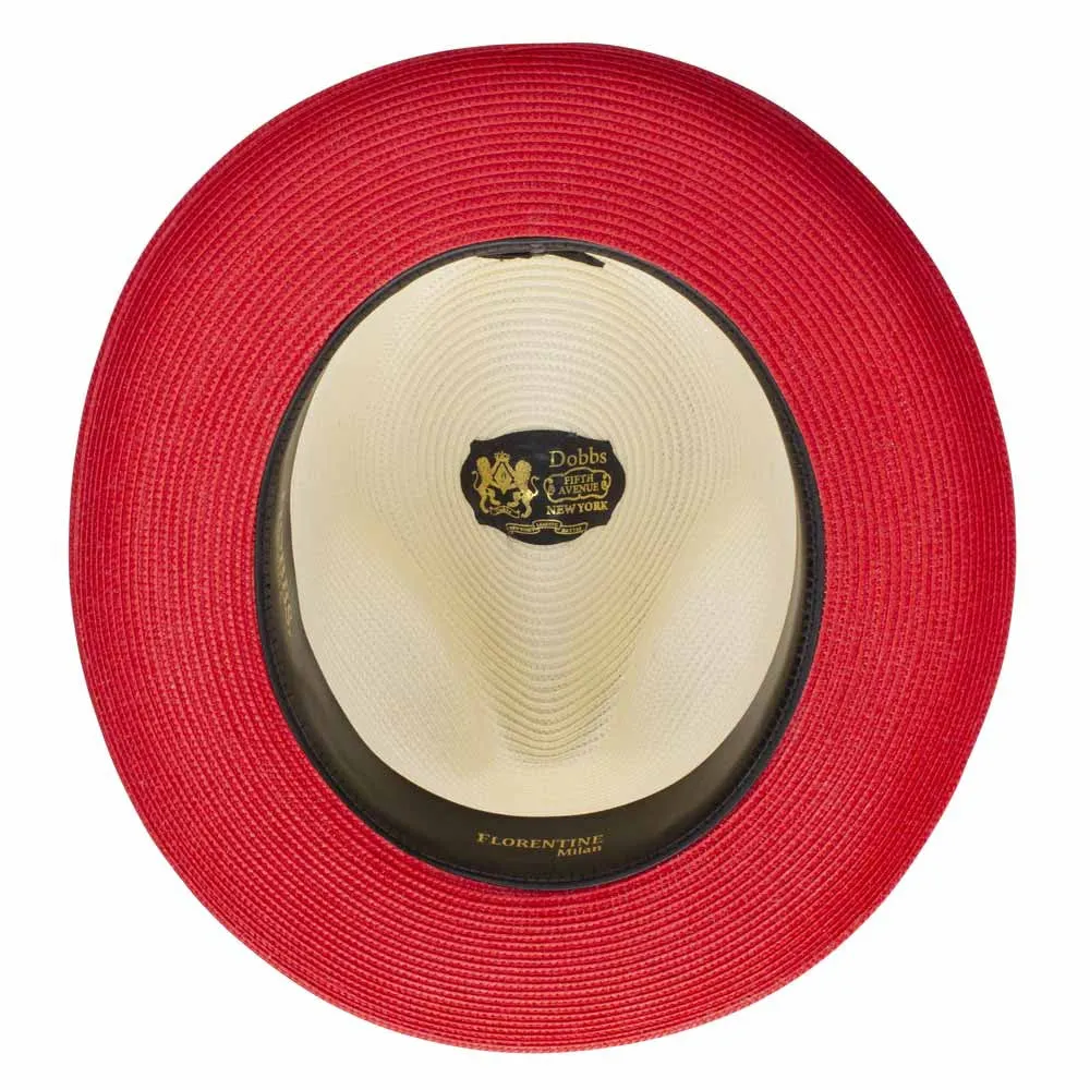 Dobbs Toledo Milan Straw Hat in Ivory/Red
