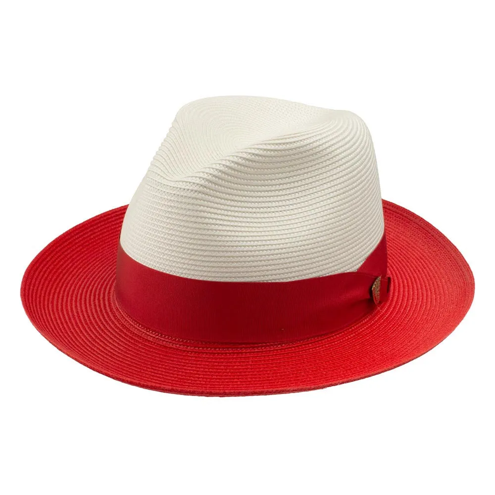 Dobbs Toledo Milan Straw Hat in Ivory/Red