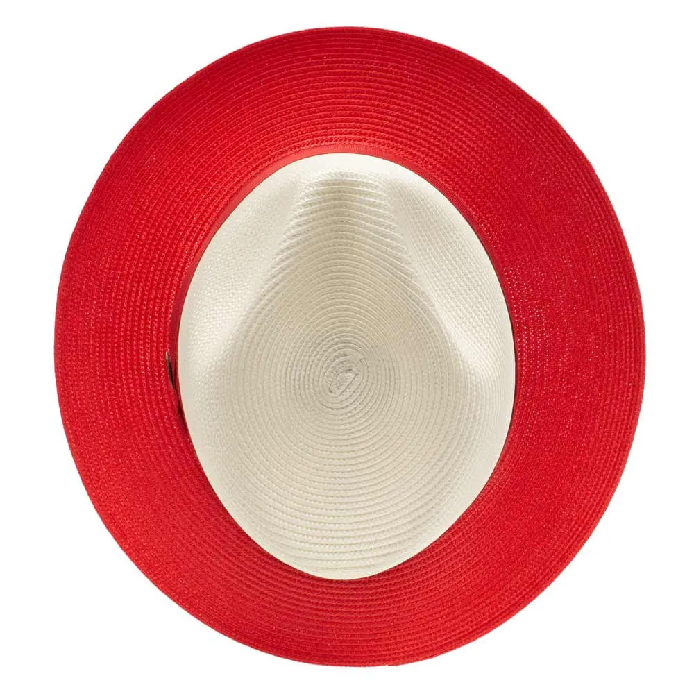 Dobbs Toledo Milan Straw Hat in Ivory/Red