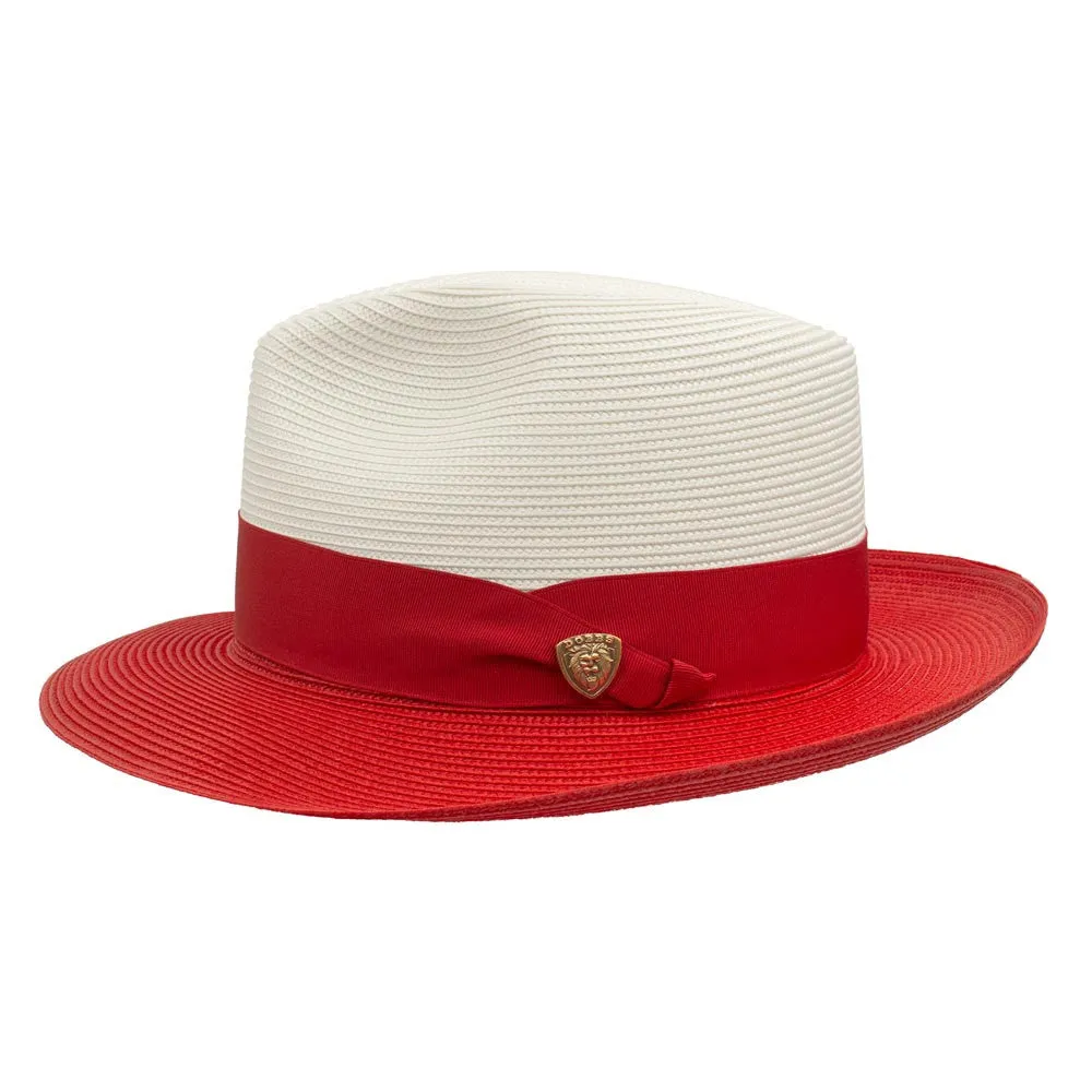 Dobbs Toledo Milan Straw Hat in Ivory/Red