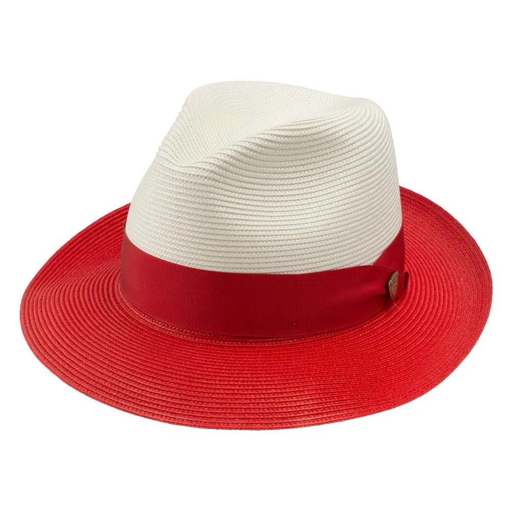Dobbs Toledo Milan Straw Hat in Ivory/Red