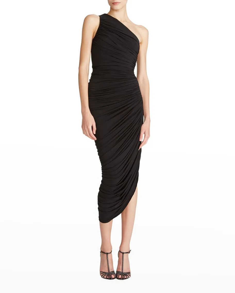 Halston - Reia One Shoulder Ruched Dress - Black