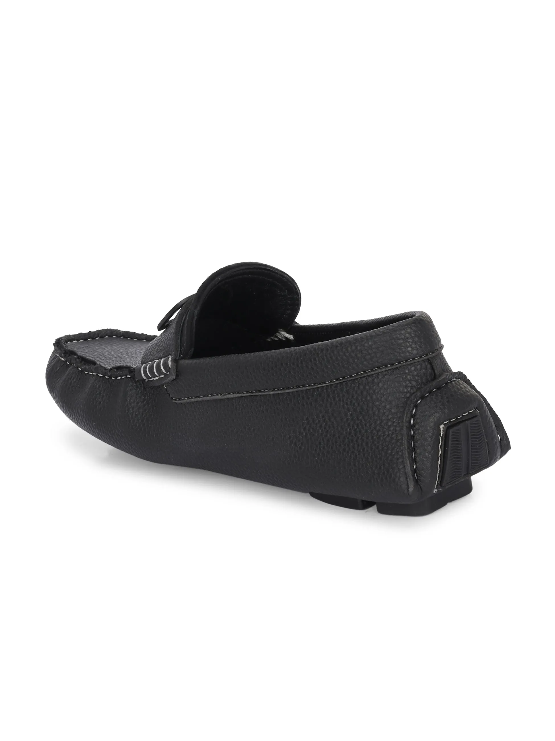 Hitz Men's Black Leather Casual Loafers