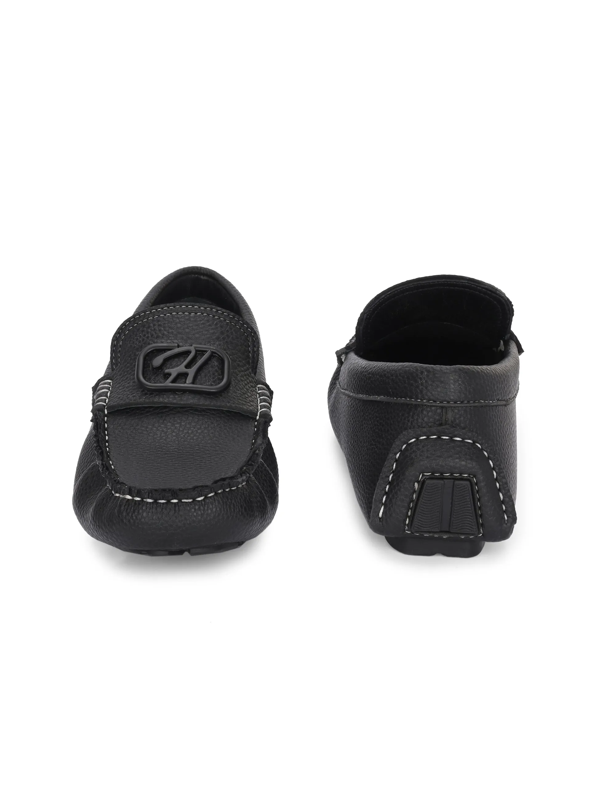 Hitz Men's Black Leather Casual Loafers