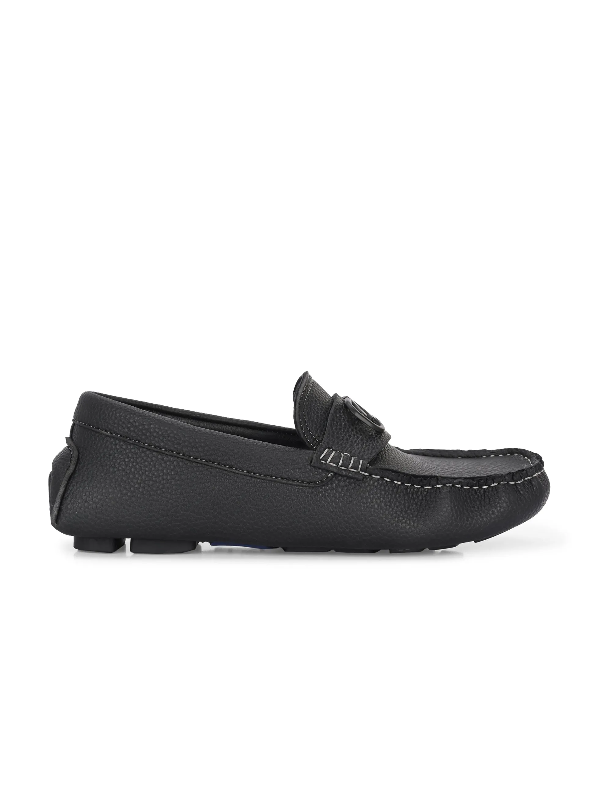 Hitz Men's Black Leather Casual Loafers