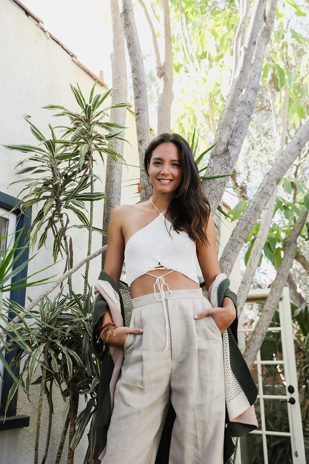 Lace-up Halter Knit Bralette