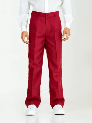 Maroon Linen Blend Pleated Pants