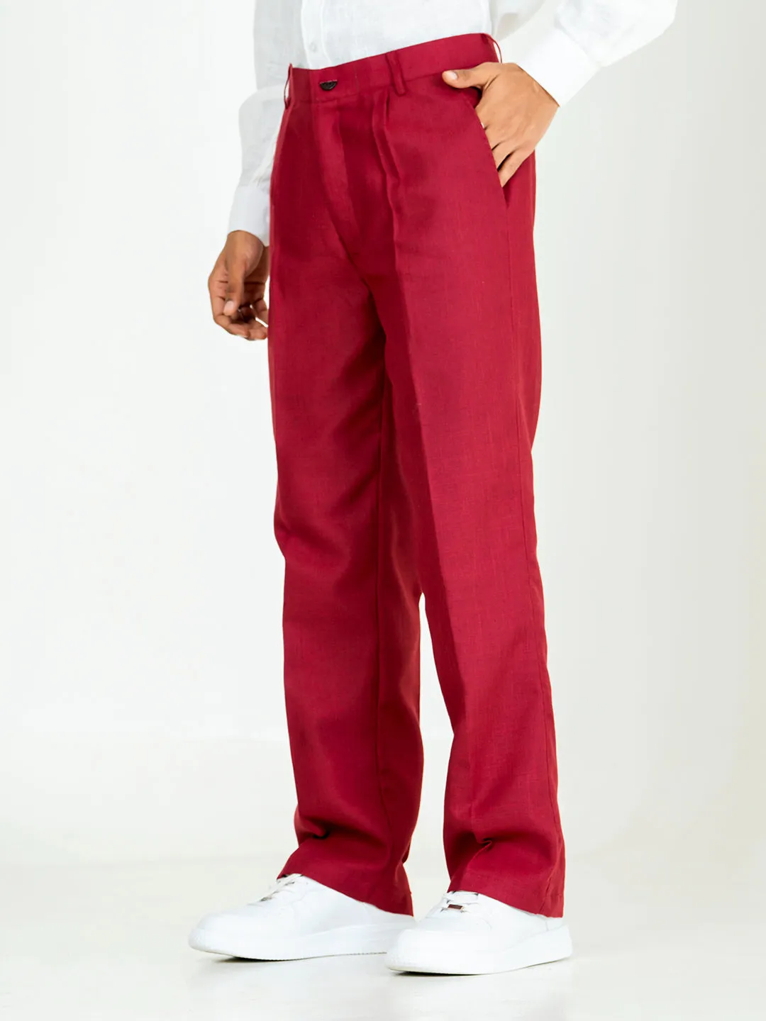 Maroon Linen Blend Pleated Pants