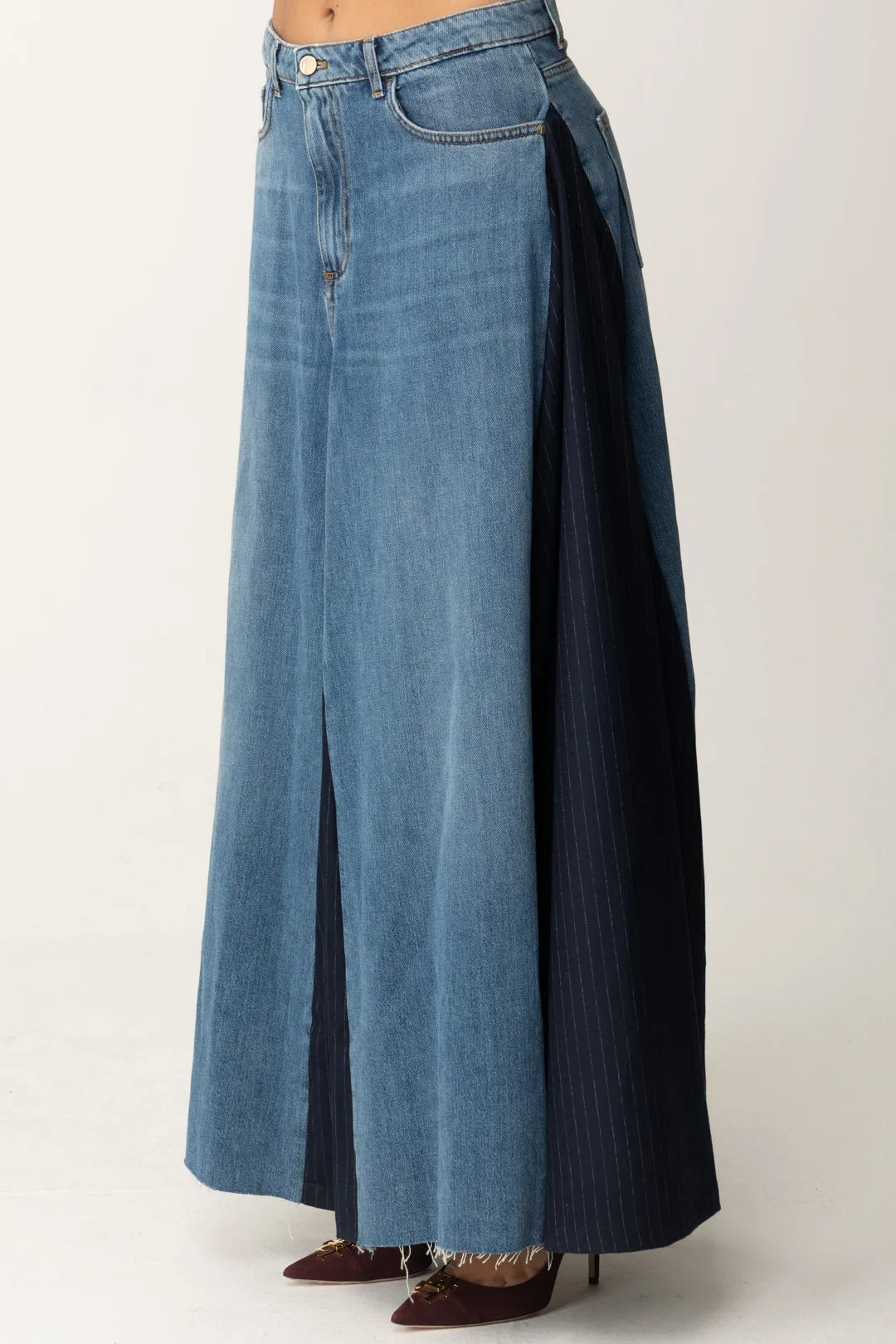 Maxi Gonna In Jeans con Pannelli a Contrasto