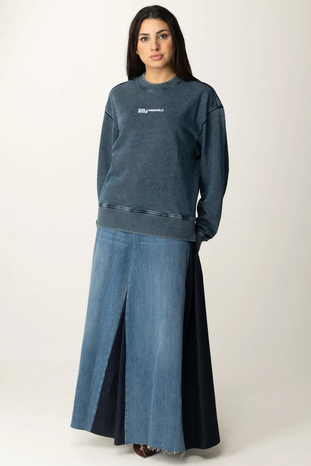 Maxi Gonna In Jeans con Pannelli a Contrasto