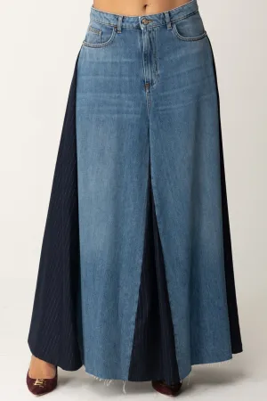 Maxi Gonna In Jeans con Pannelli a Contrasto