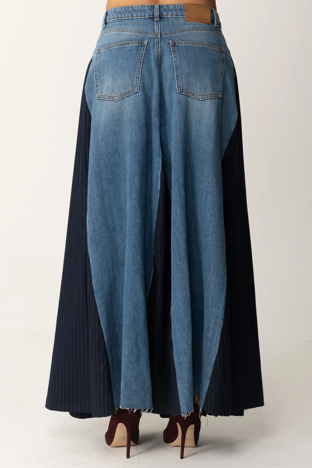 Maxi Gonna In Jeans con Pannelli a Contrasto