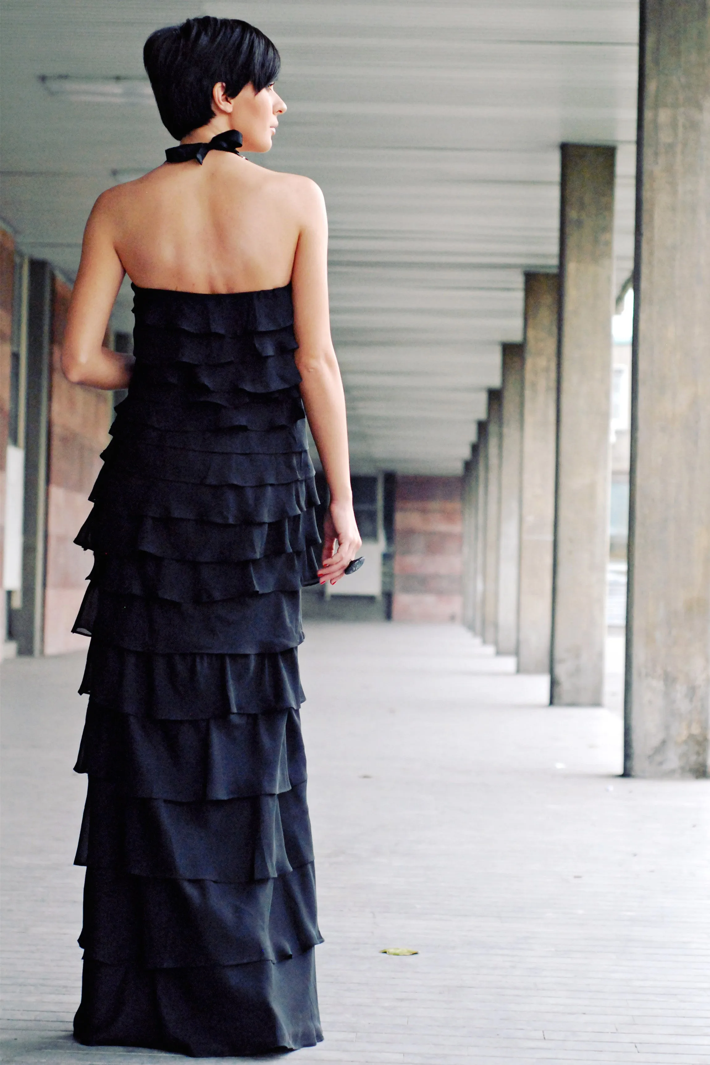 Mermaid Halter Floor Length Chiffon Rhinestone Evening Dress