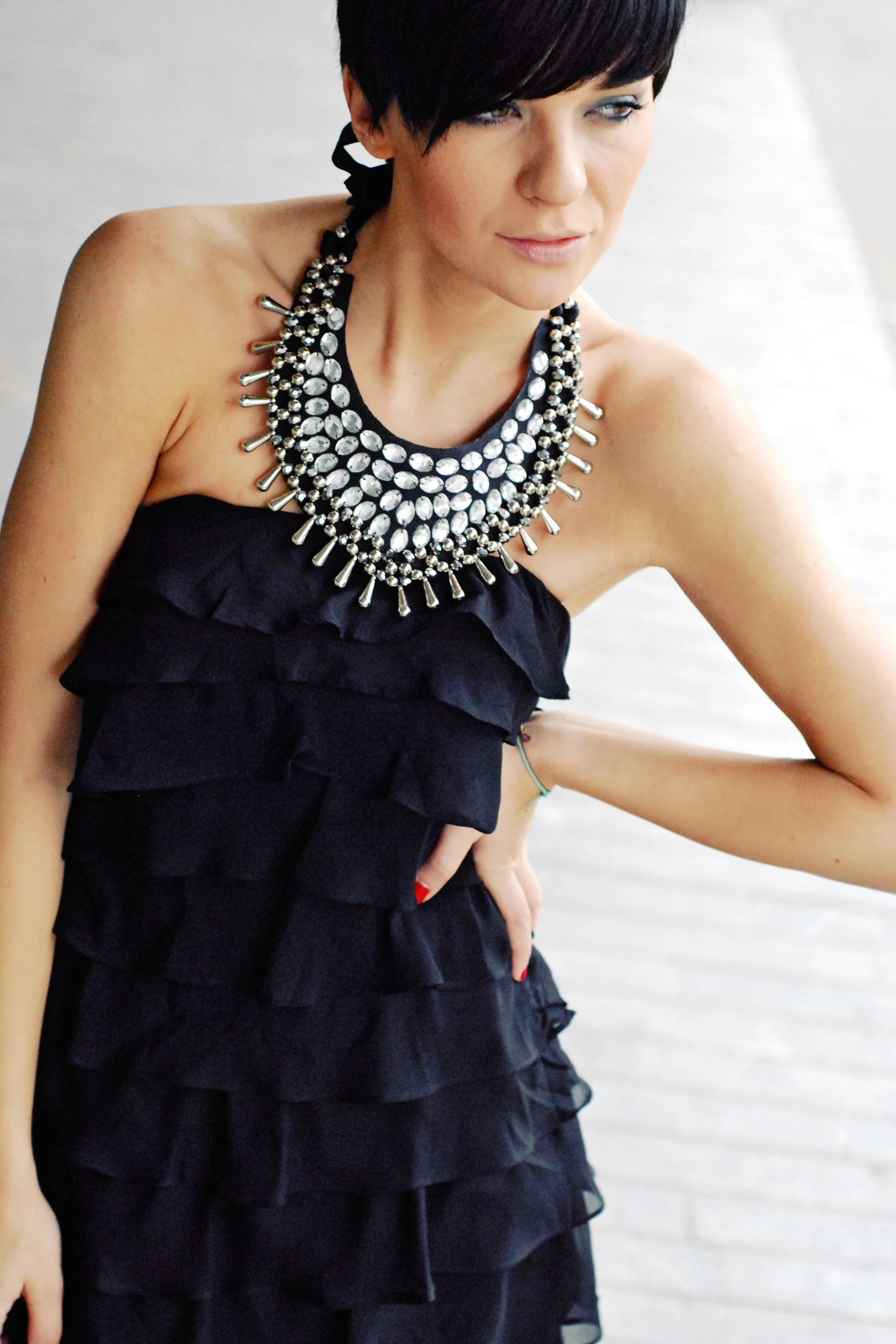 Mermaid Halter Floor Length Chiffon Rhinestone Evening Dress