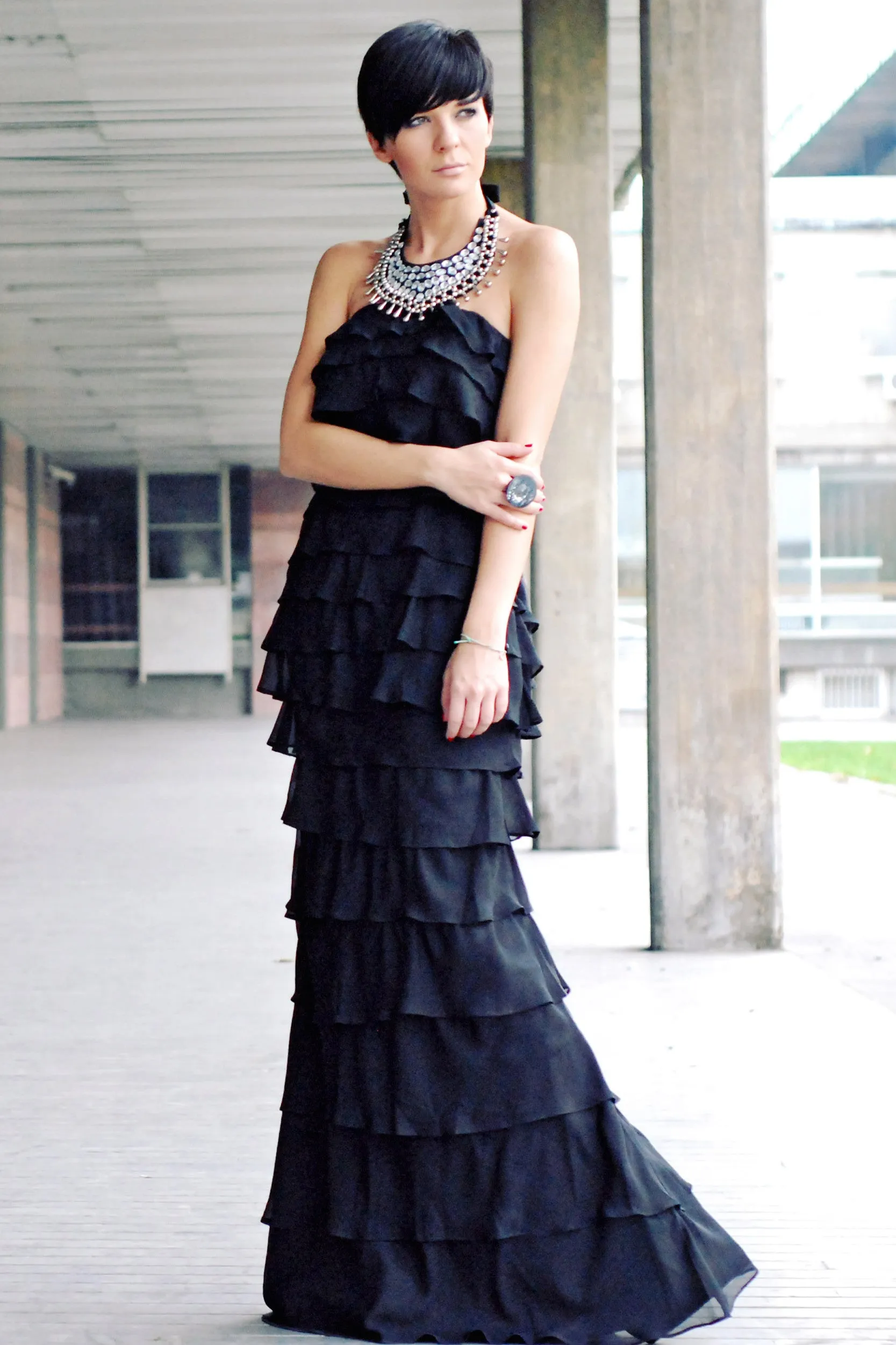 Mermaid Halter Floor Length Chiffon Rhinestone Evening Dress