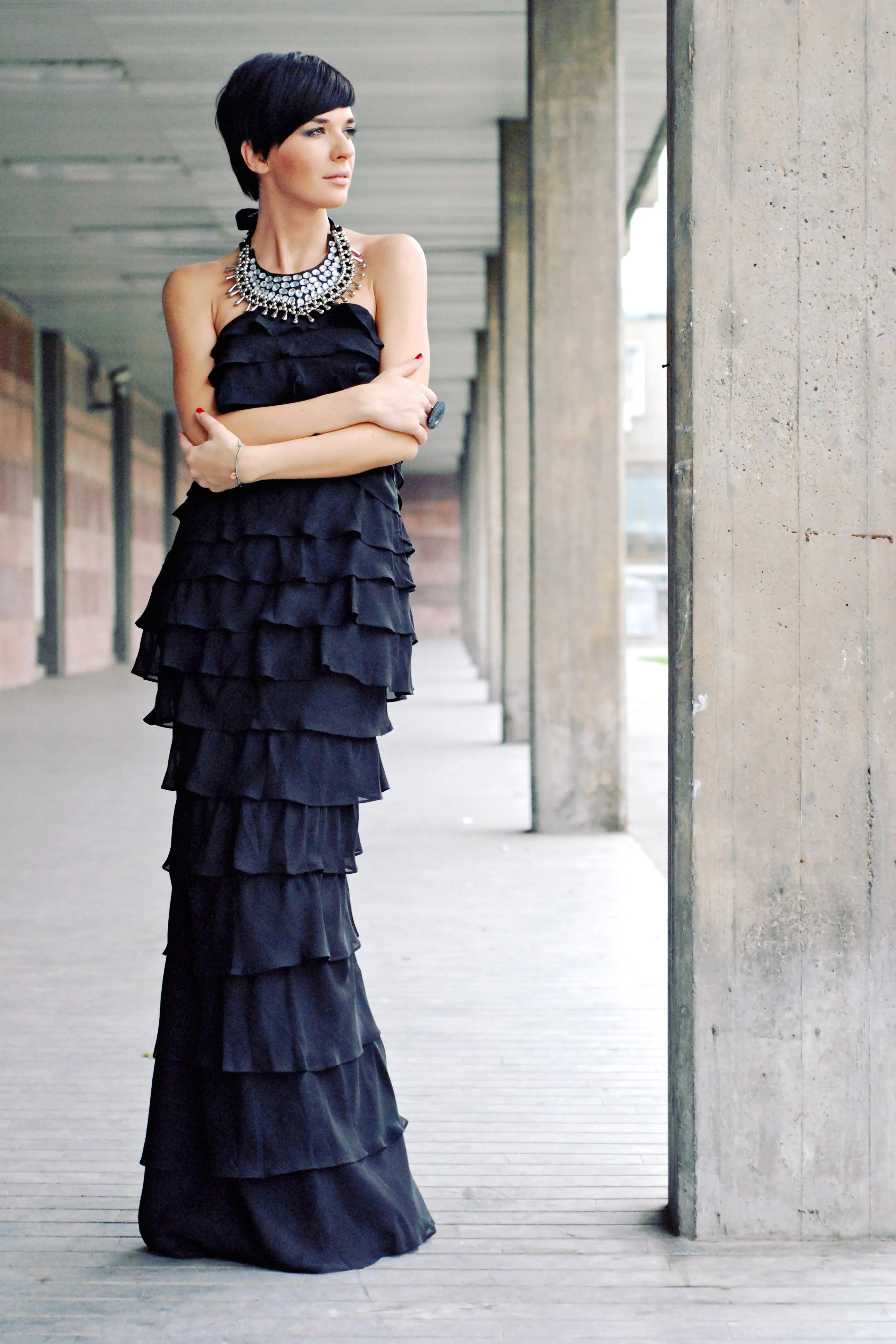 Mermaid Halter Floor Length Chiffon Rhinestone Evening Dress