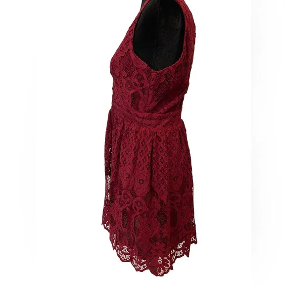 NEW Black Swan Lulus Brandi Wine Red Lace Surplice Skater Dress