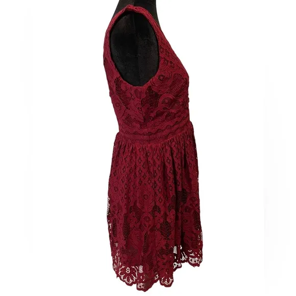 NEW Black Swan Lulus Brandi Wine Red Lace Surplice Skater Dress