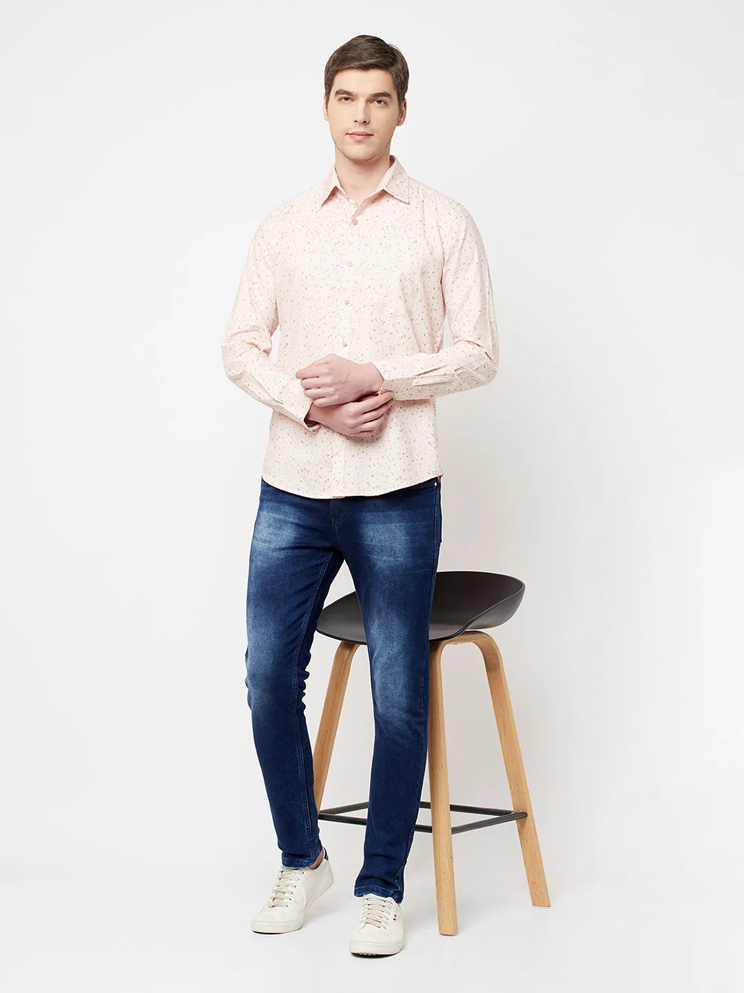 Peach Printed Casual Shirt