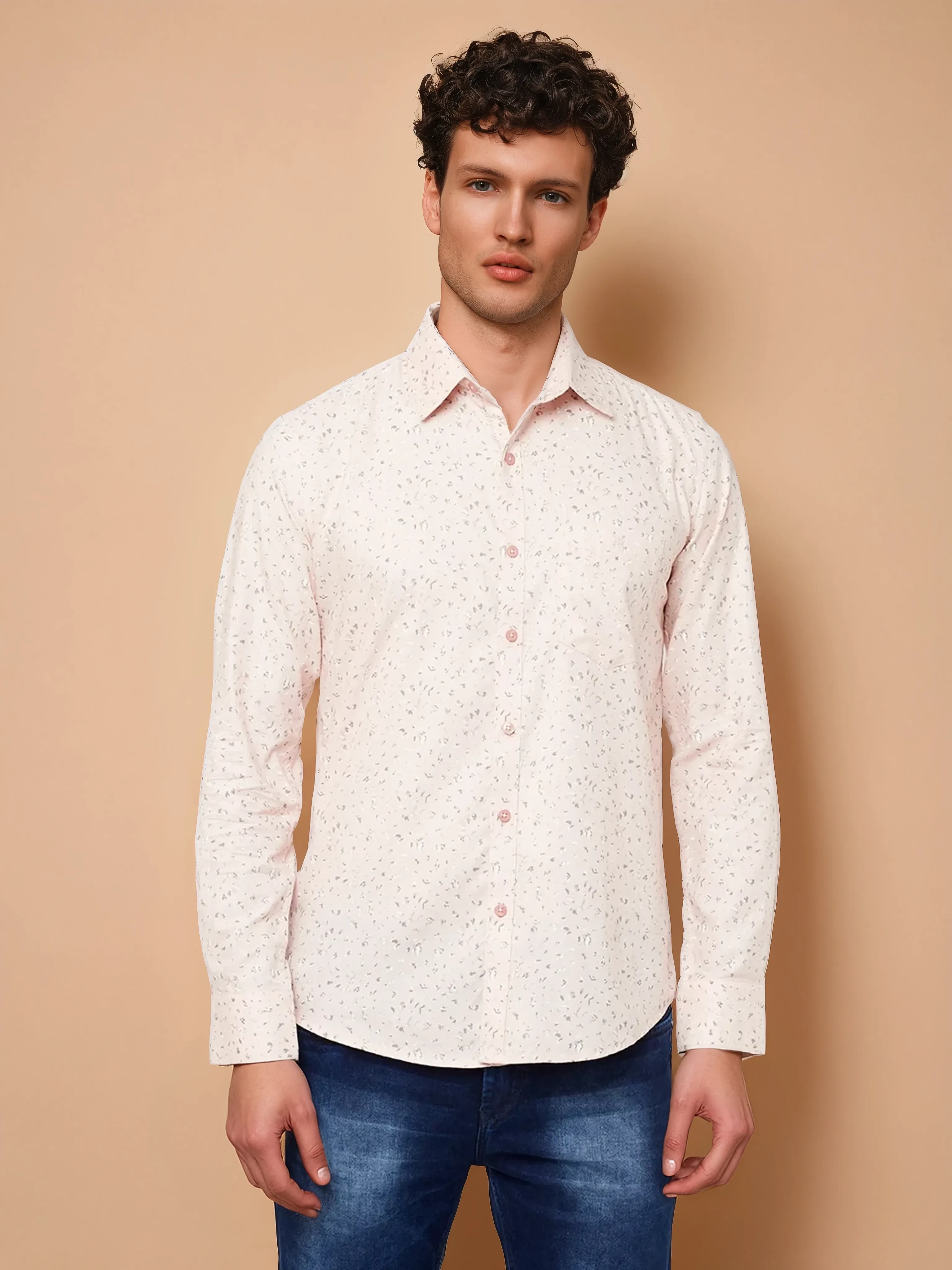Peach Printed Casual Shirt