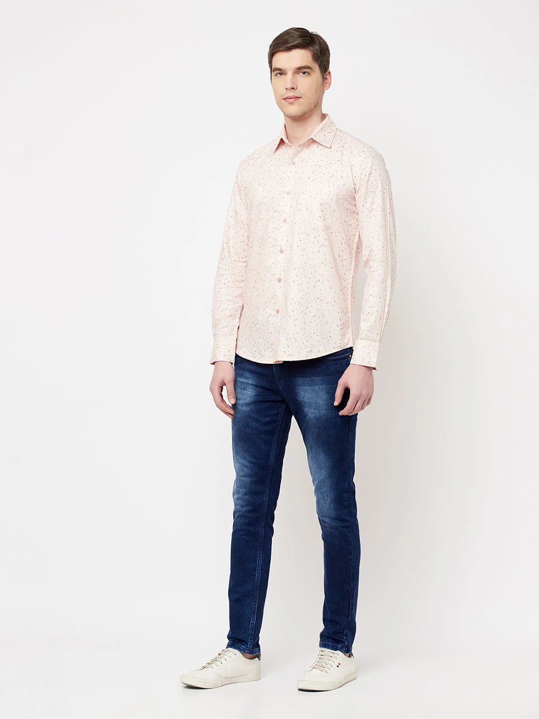 Peach Printed Casual Shirt