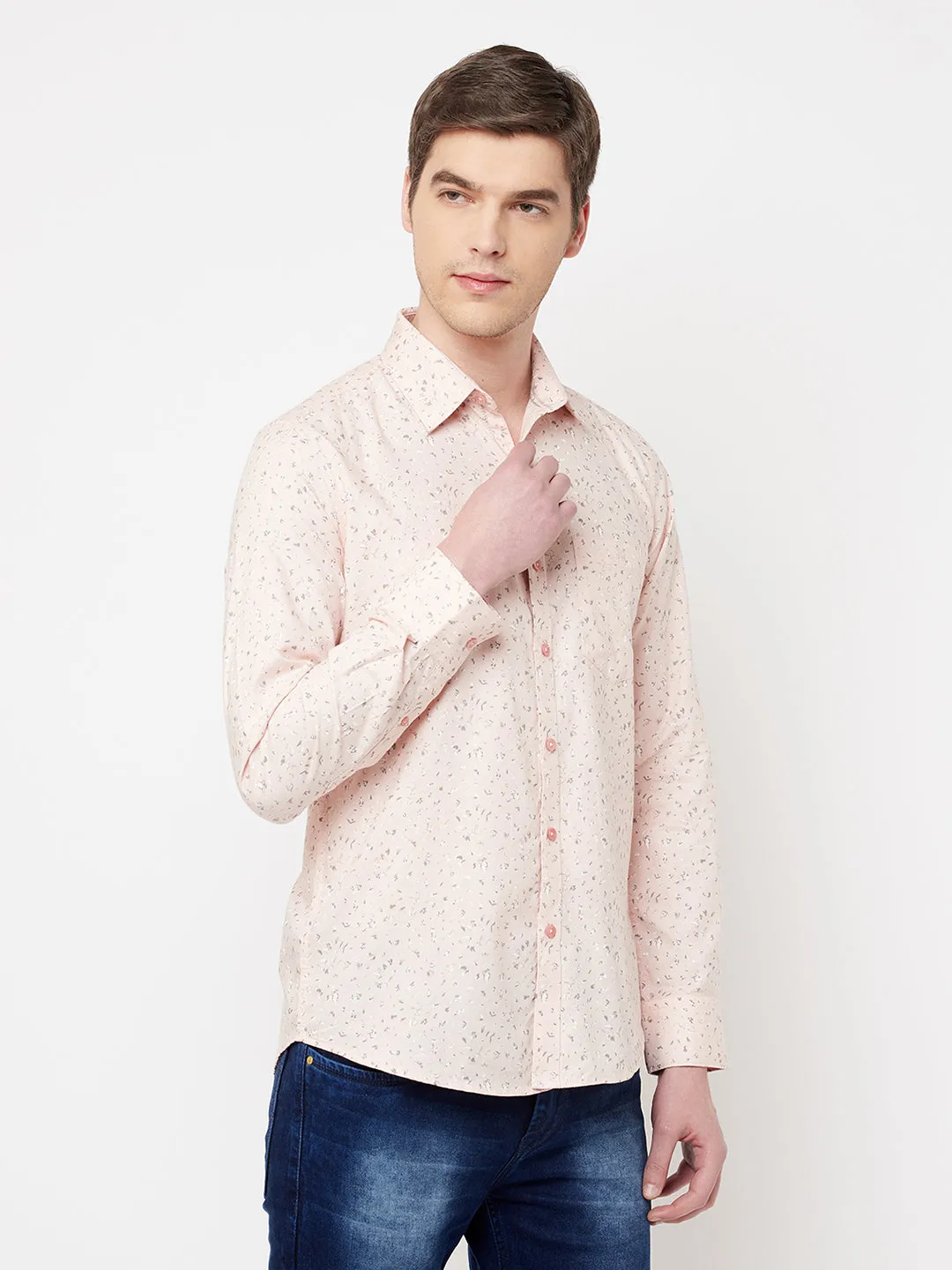 Peach Printed Casual Shirt