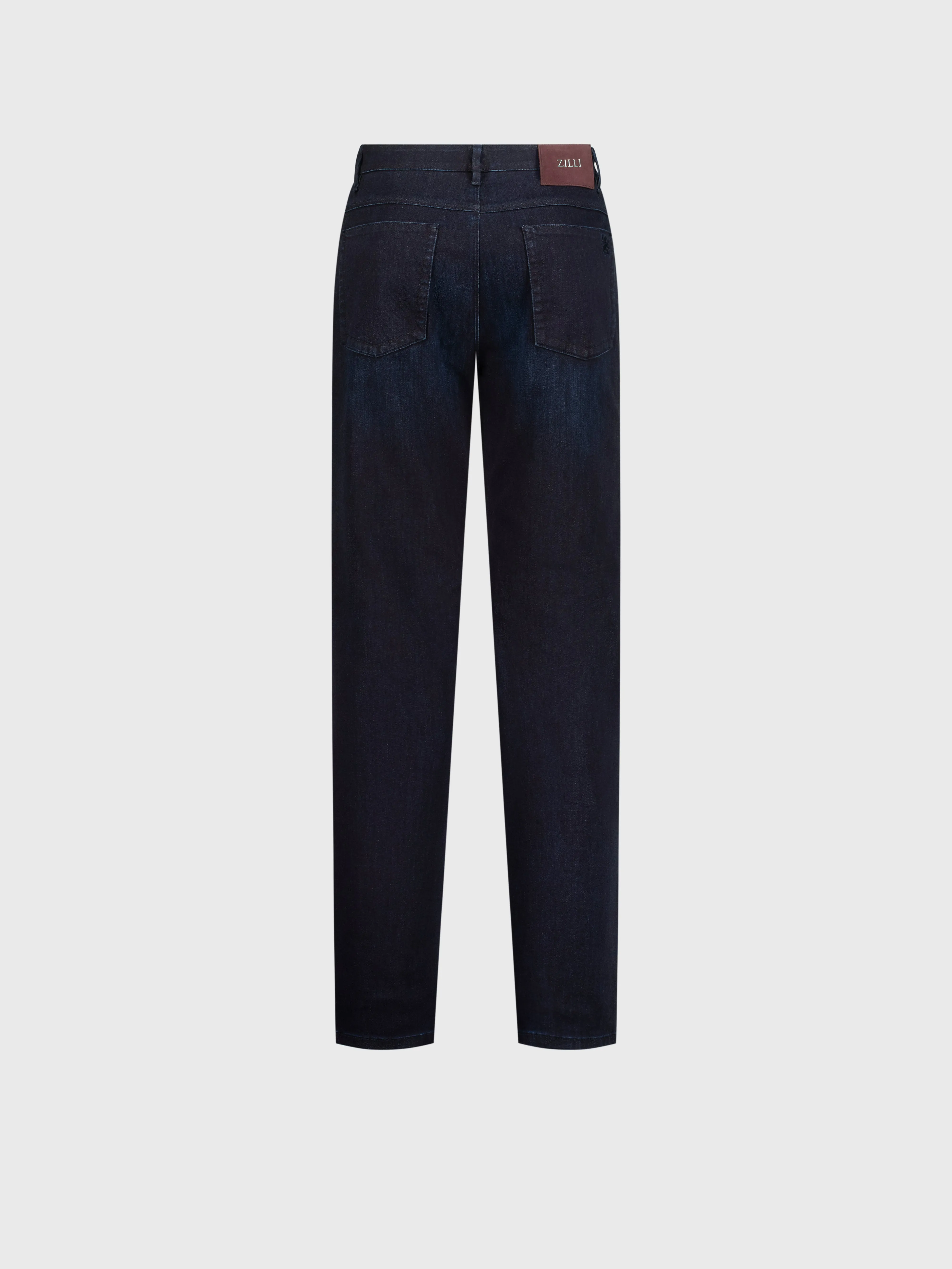 "Lion Embroidery" Tailored Denim Cotton Trousers - Blue Navy