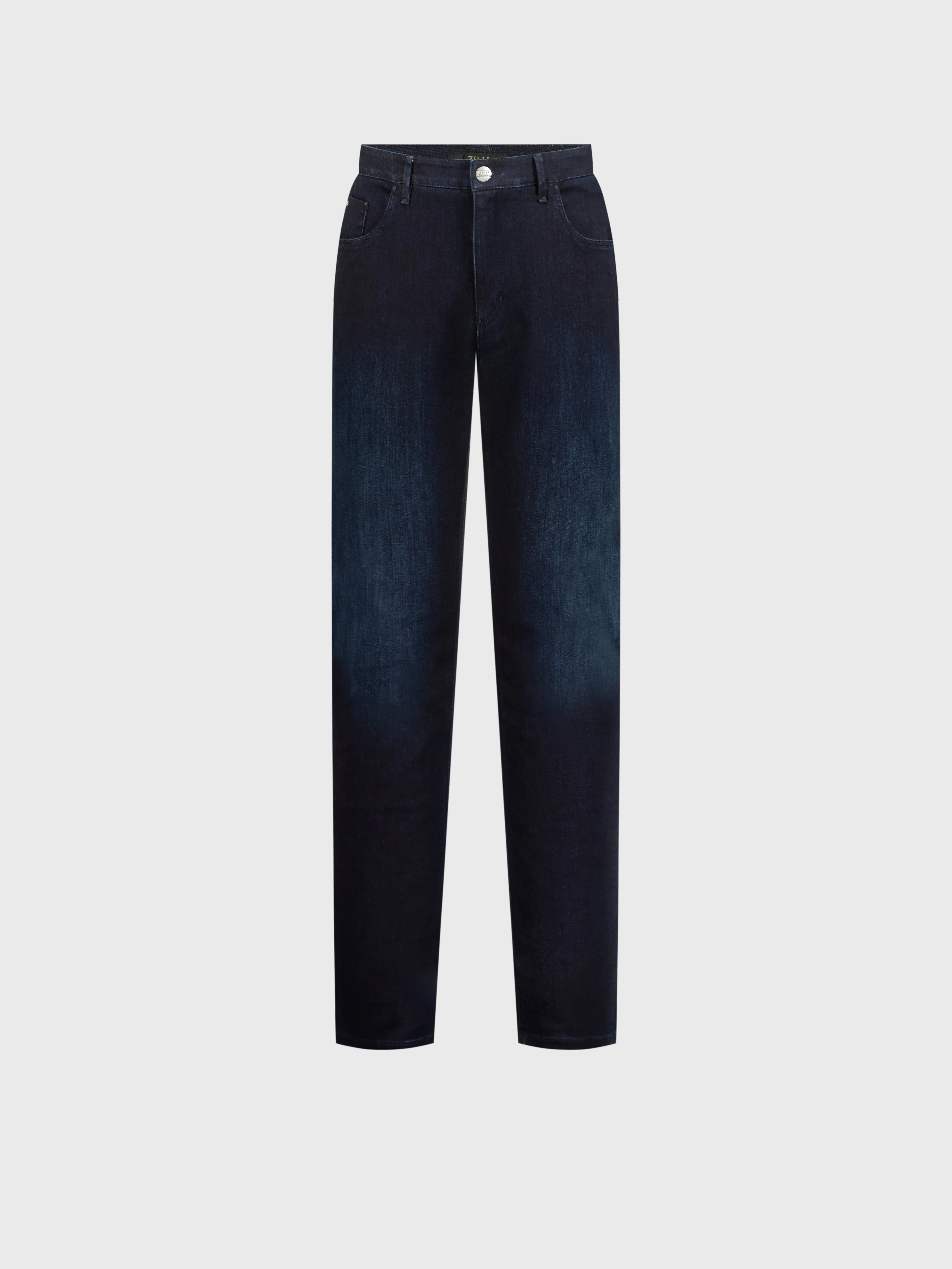 "Lion Embroidery" Tailored Denim Cotton Trousers - Blue Navy