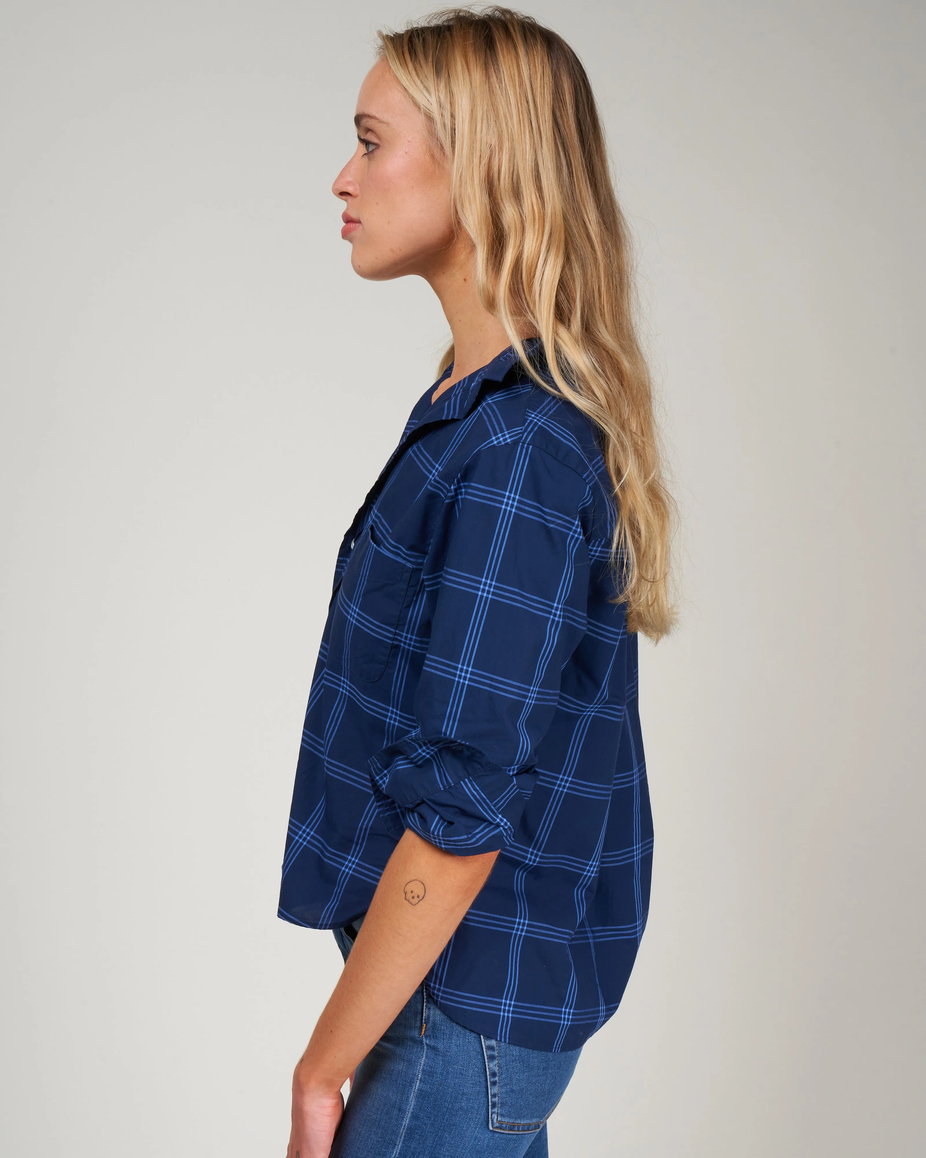 silvio woven button up - large navy windowpane