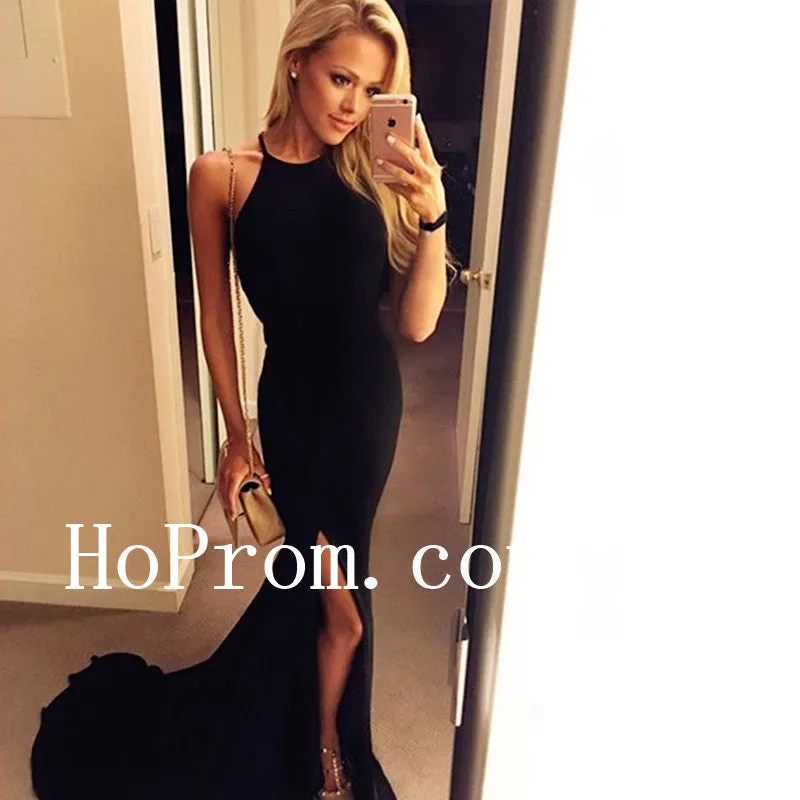 Split Halter Prom Dresses,Black Prom Dress,Evening Dress