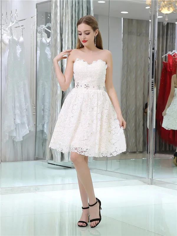 Sweetheart Heart Ivory Lace  Homecoming Dresses With Rhinestone, HD0500