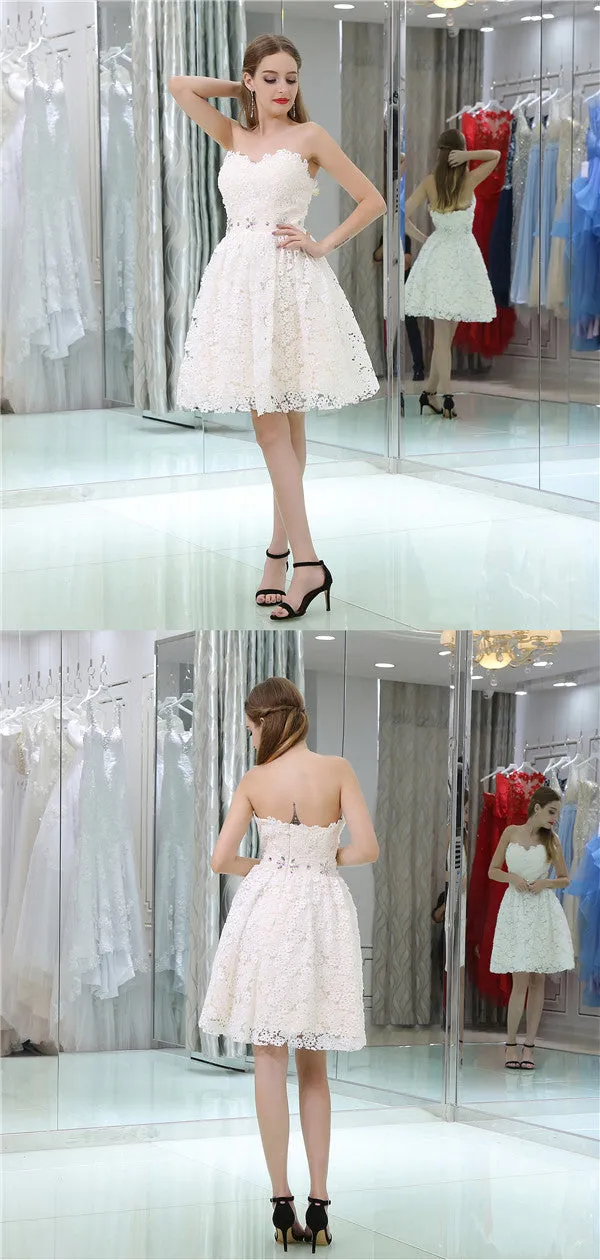 Sweetheart Heart Ivory Lace  Homecoming Dresses With Rhinestone, HD0500