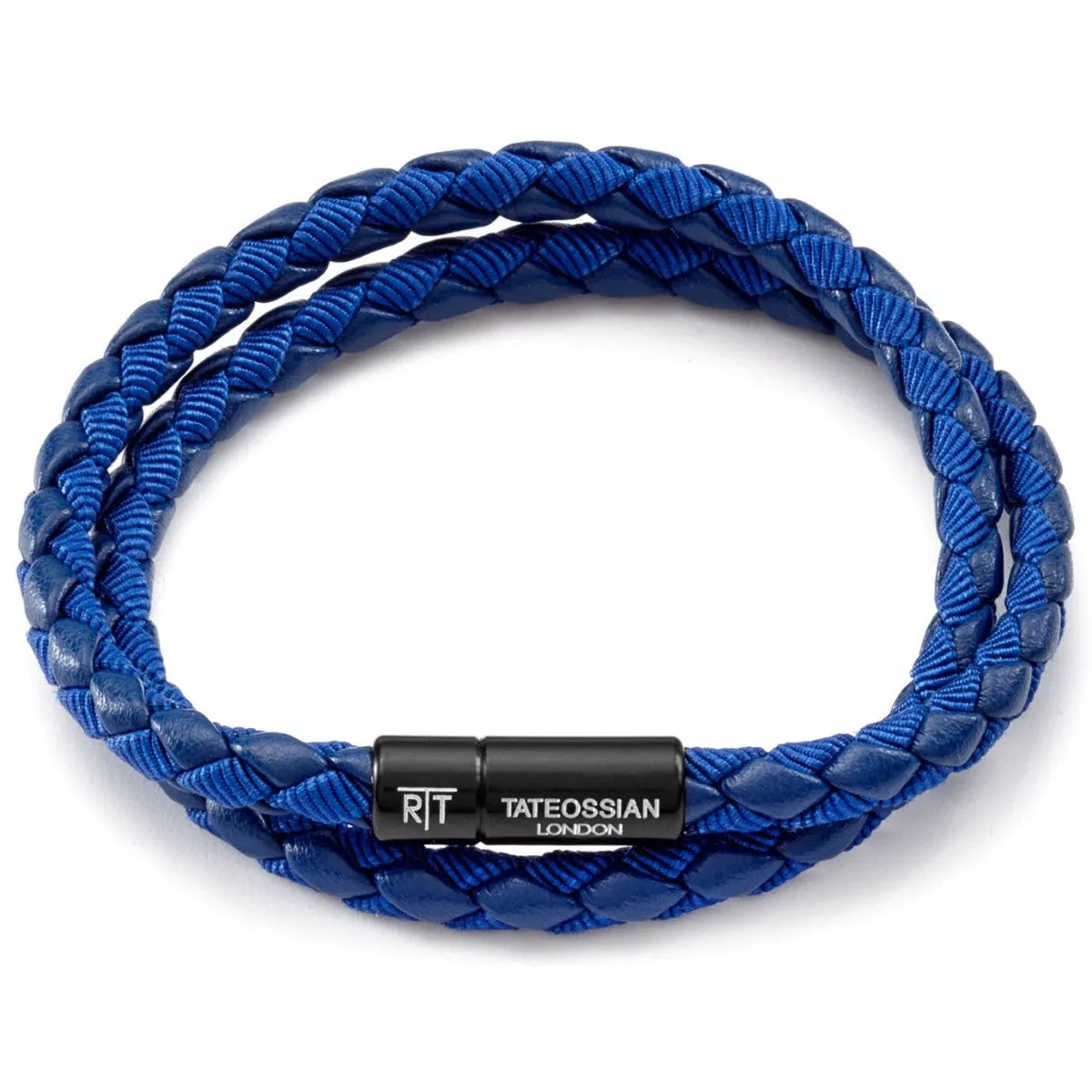 Tateossian Men's Chelsea Bracelet, Blue Italian Leather, Medium