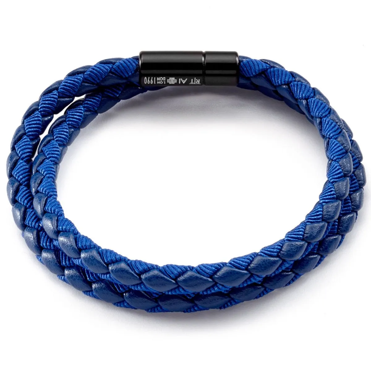 Tateossian Men's Chelsea Bracelet, Blue Italian Leather, Medium