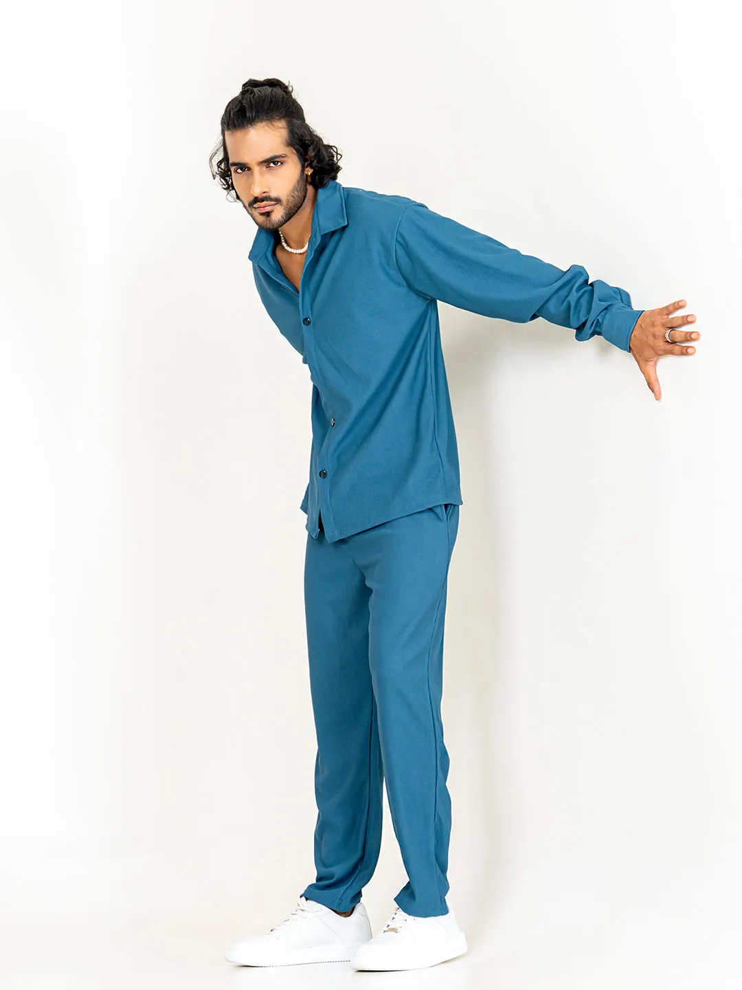Teal Blue Shirt & Pants Co-ord Set