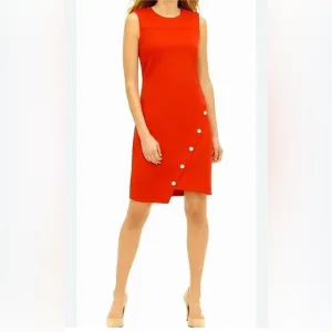 Tommy Hilfiger Malachite Sleeveless Side Buttons Knee Length Sheath Dress