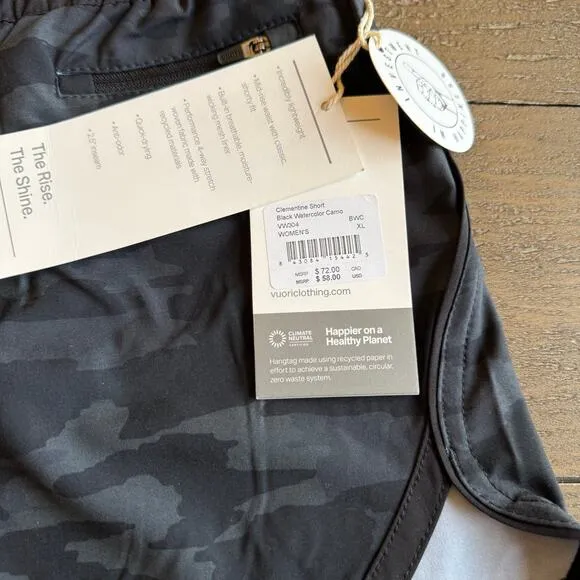 Vuori Women's Running Shorts Size XL Clementine 2.5&quot; Gray Camo Walking Workout