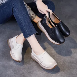 Women Minimalism Solid Leather Casual Loafers