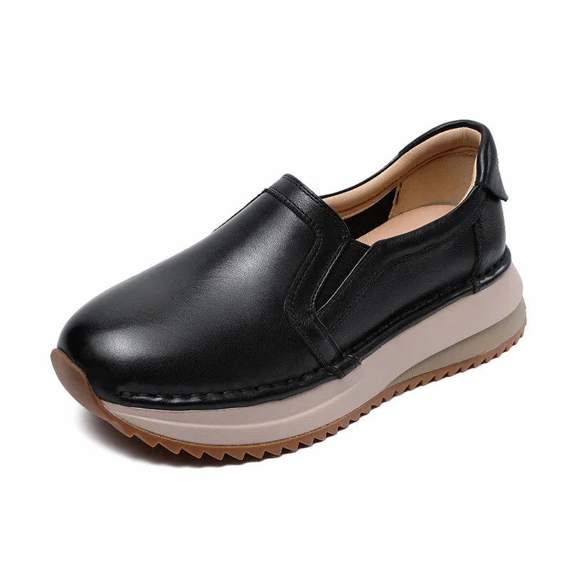 Women Minimalism Solid Leather Casual Loafers