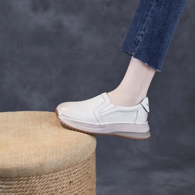 Women Minimalism Solid Leather Casual Loafers