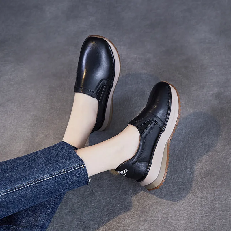 Women Minimalism Solid Leather Casual Loafers